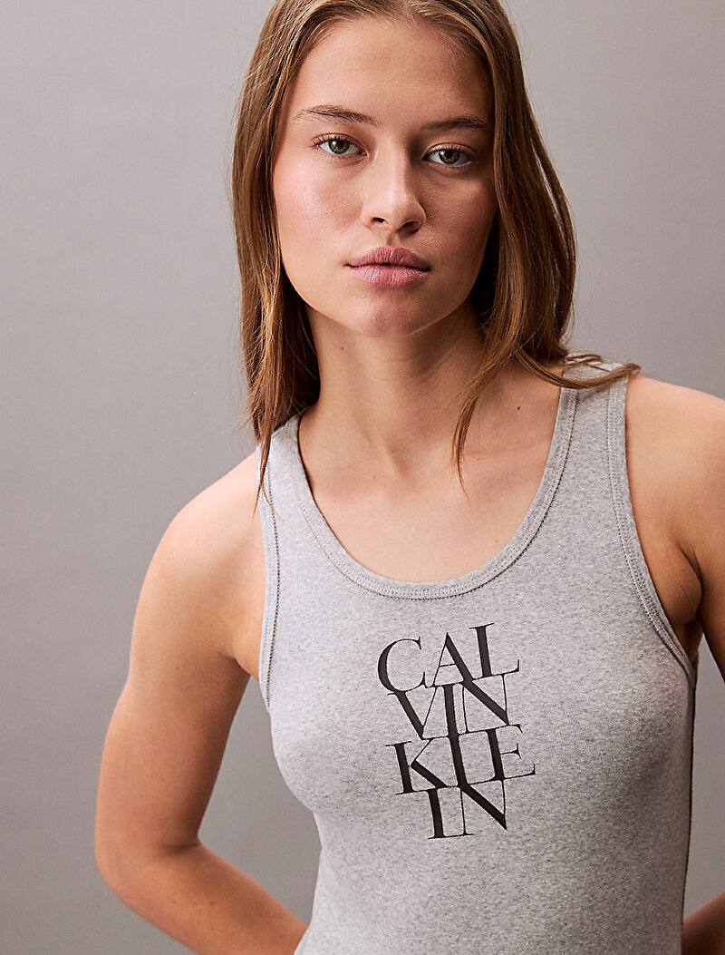 Calvin Klein Gri Renkli Kadın Cotton Rib Elbise