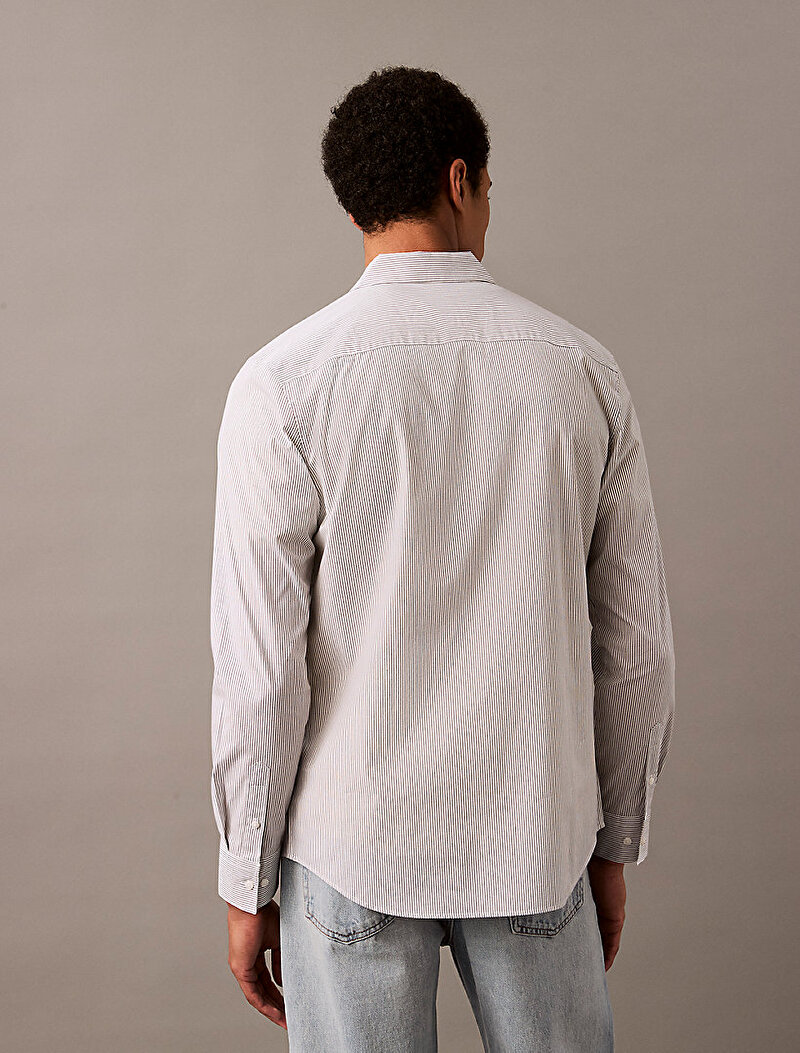 Calvin Klein Beyaz Renkli Erkek Thin Stripe Stretch Gömlek