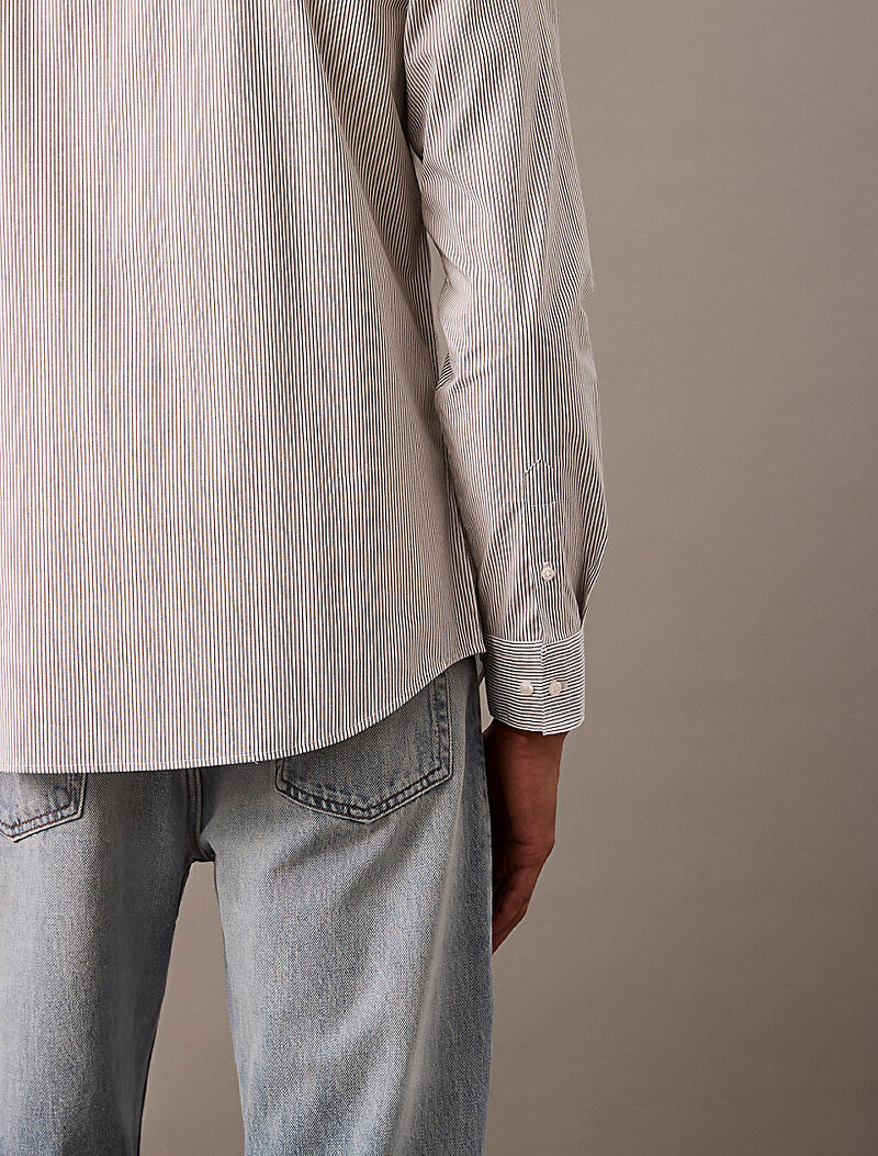 Calvin Klein Beyaz Renkli Erkek Thin Stripe Stretch Gömlek