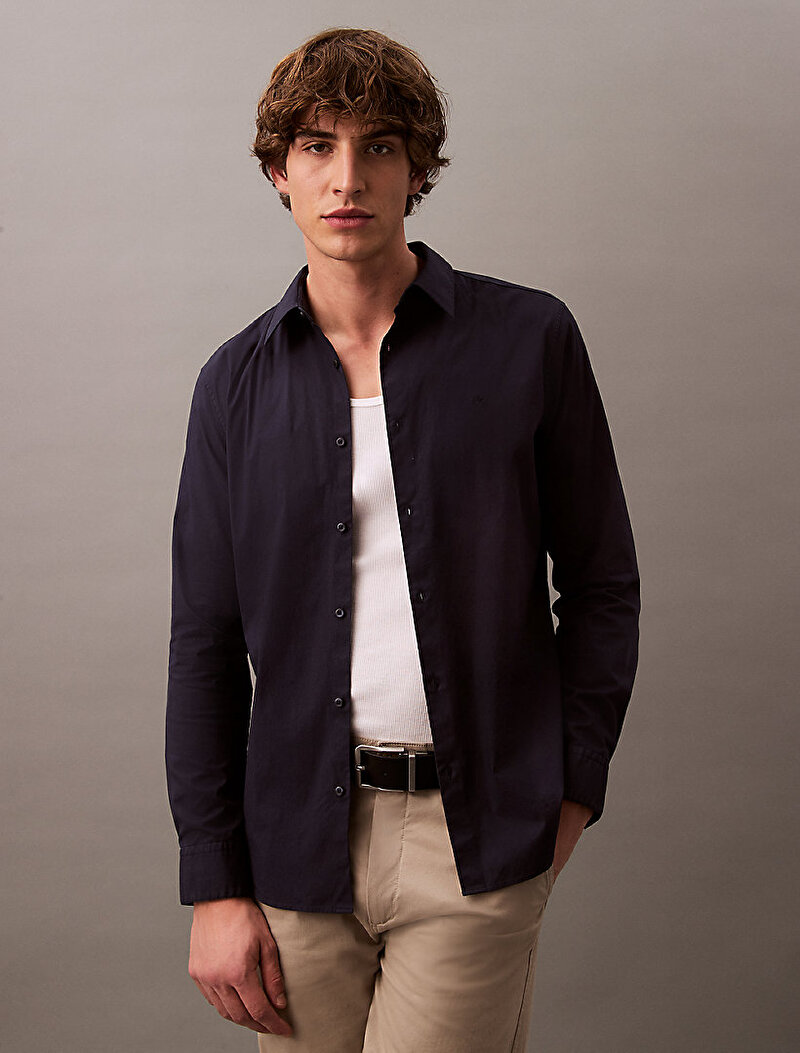 Calvin Klein Lacivert Renkli Erkek Solid Stretch Slim Gömlek