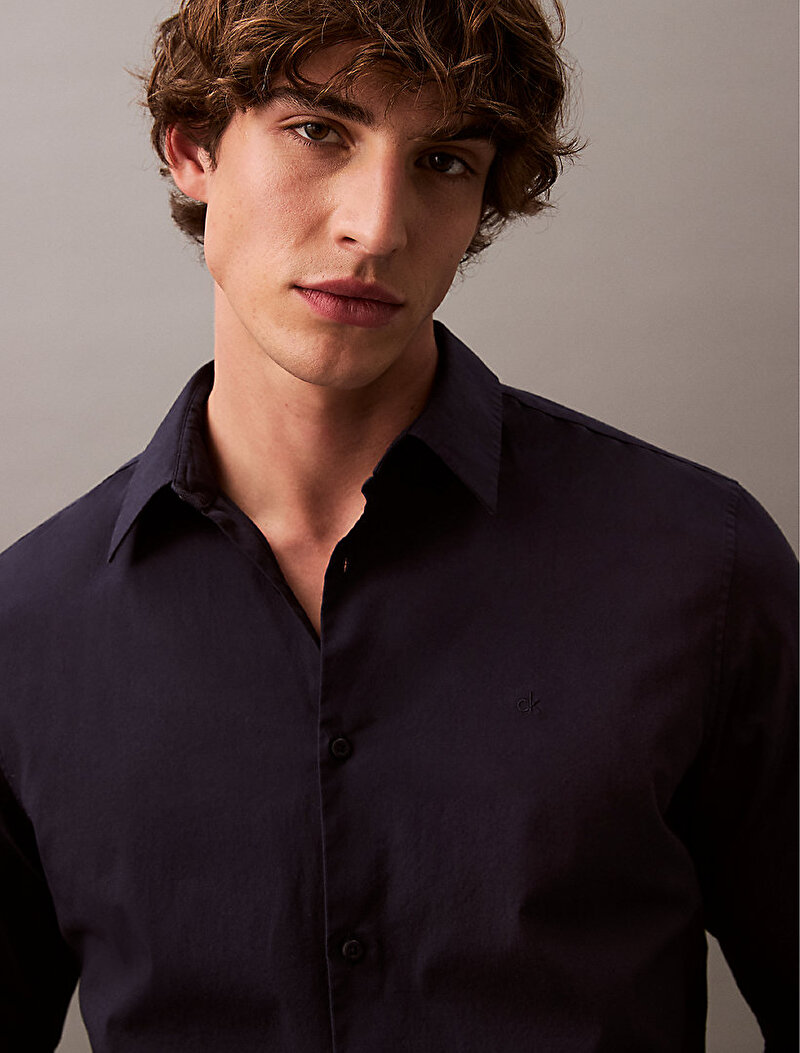 Calvin Klein Lacivert Renkli Erkek Solid Stretch Slim Gömlek