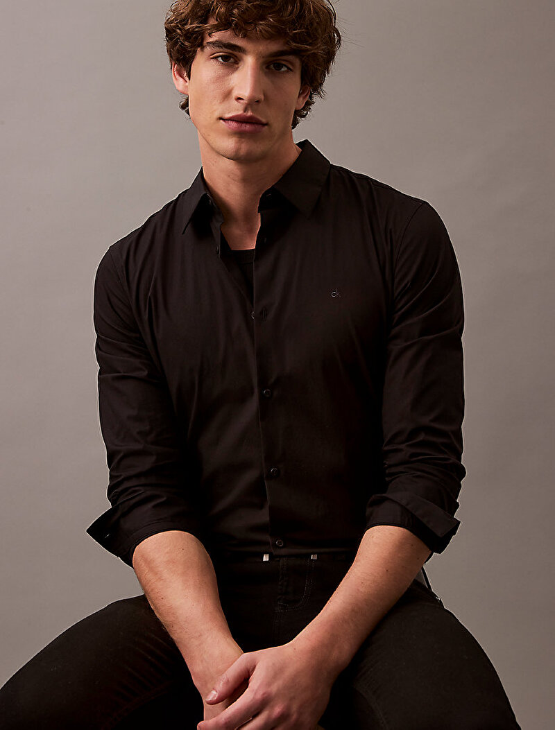 Calvin Klein Siyah Renkli Erkek Solid Stretch Slim Gömlek