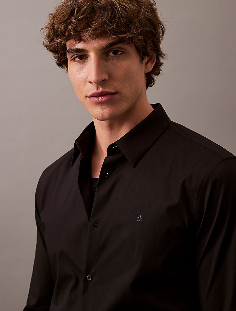 Calvin Klein Siyah Renkli Erkek Solid Stretch Slim Gömlek