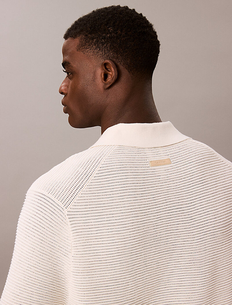 Calvin Klein Beyaz Renkli Erkek Snowy Tech Knit Polo T-shirt