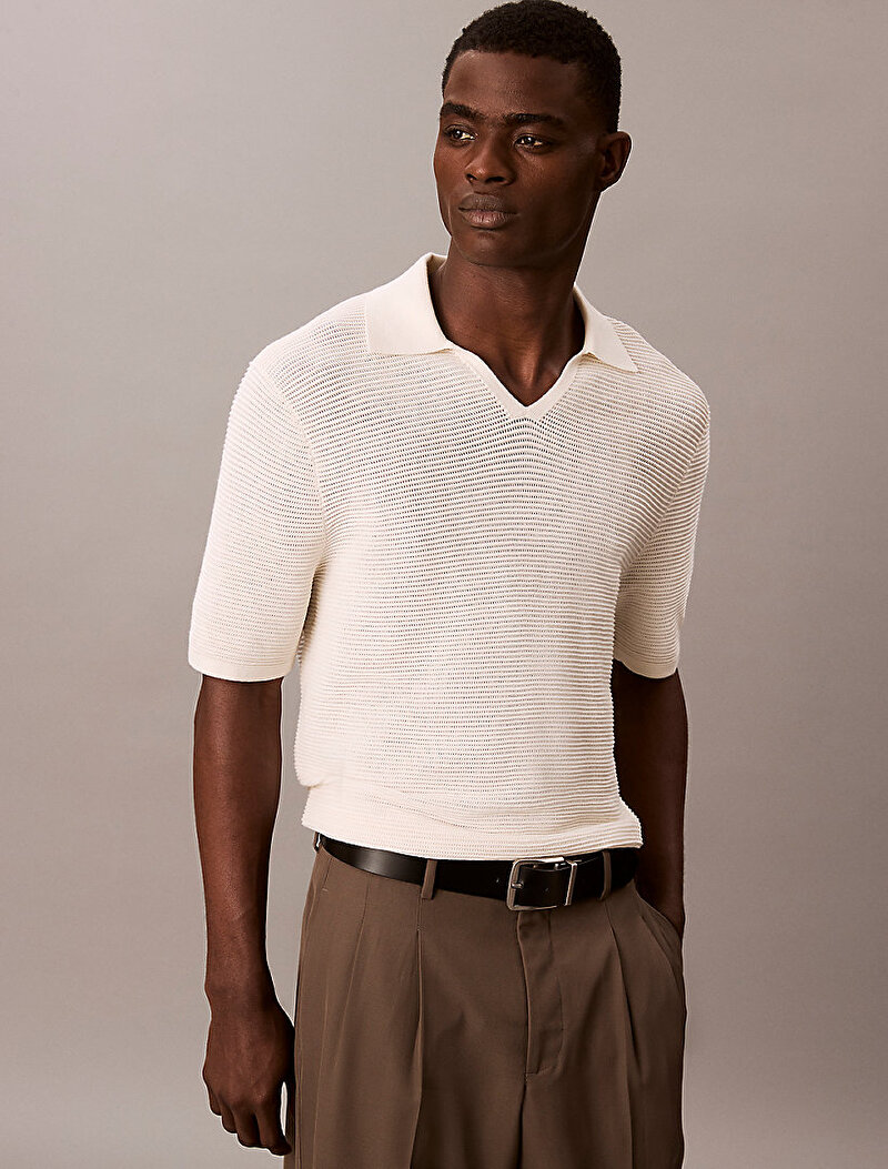 Calvin Klein Beyaz Renkli Erkek Snowy Tech Knit Polo T-shirt