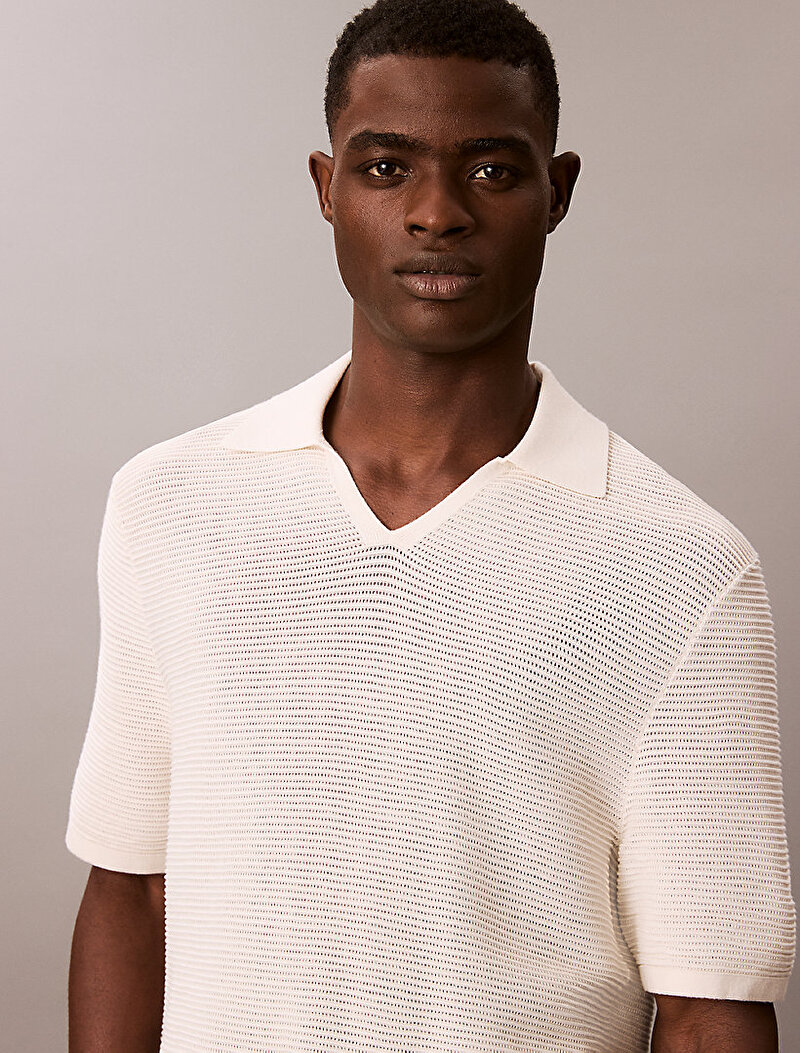 Calvin Klein Beyaz Renkli Erkek Snowy Tech Knit Polo T-shirt