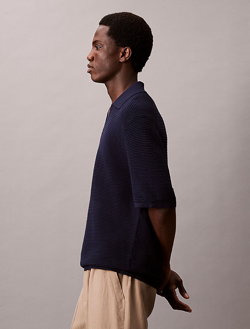 Calvin Klein Lacivert Renkli Erkek Snowy Tech Knit Polo T-shirt