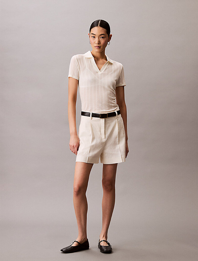 Calvin Klein Beyaz Renkli Kadın Pointelle Polo T-shirt