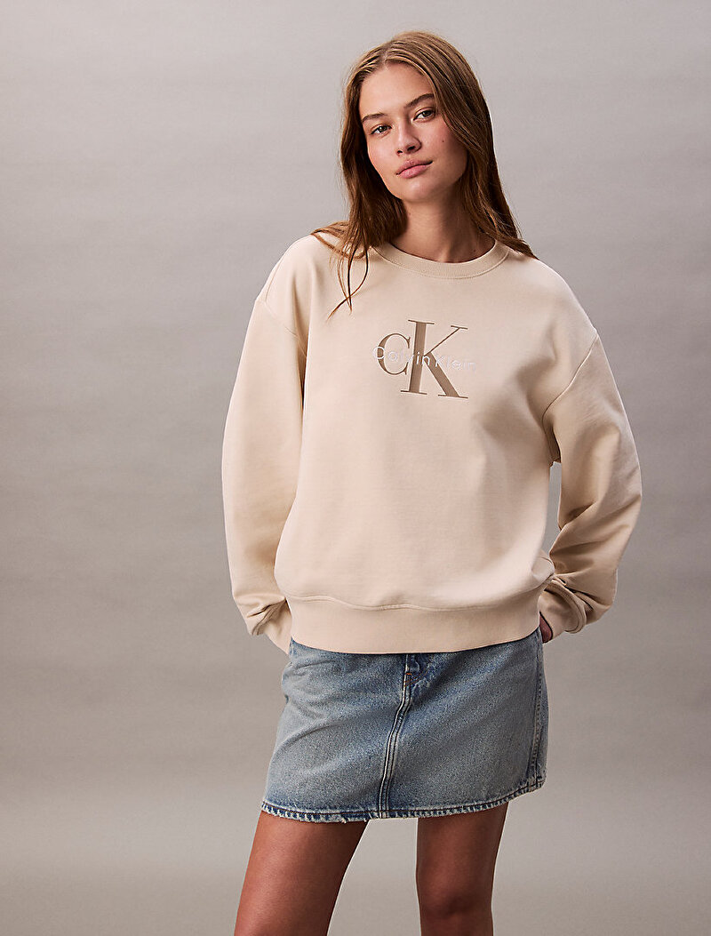 Calvin Klein Bej Renkli Kadın Monologo French Sweatshirt