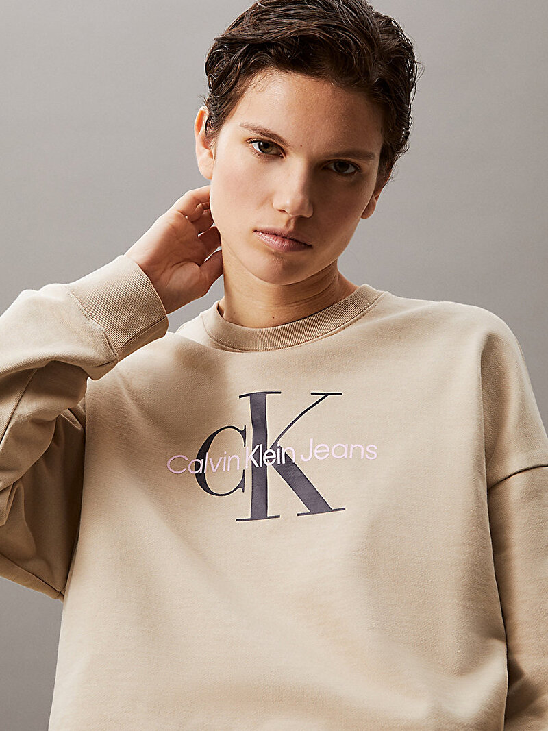 Calvin Klein Bej Renkli Kadın Monologo French Sweatshirt