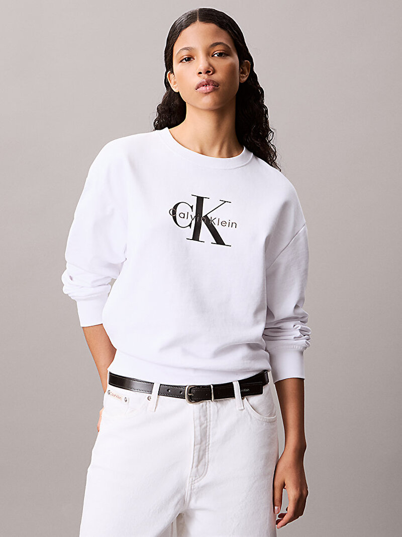Calvin Klein Beyaz Renkli Kadın Monologo French Sweatshirt