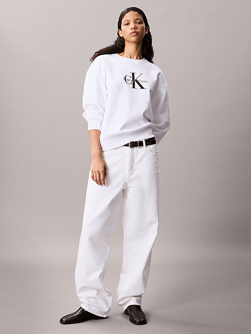 Calvin Klein Beyaz Renkli Kadın Monologo French Sweatshirt