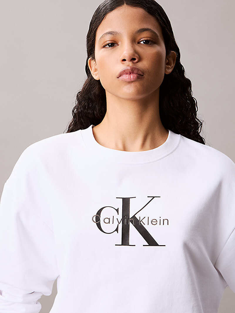 Calvin Klein Beyaz Renkli Kadın Monologo French Sweatshirt