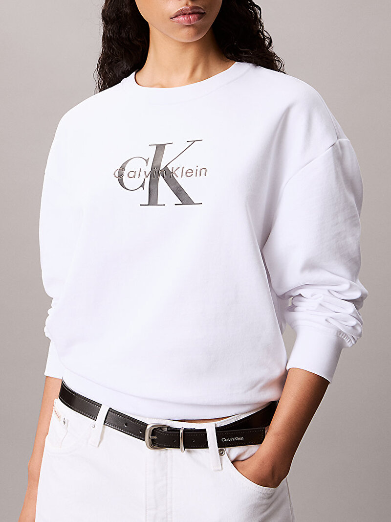 Calvin Klein Beyaz Renkli Kadın Monologo French Sweatshirt
