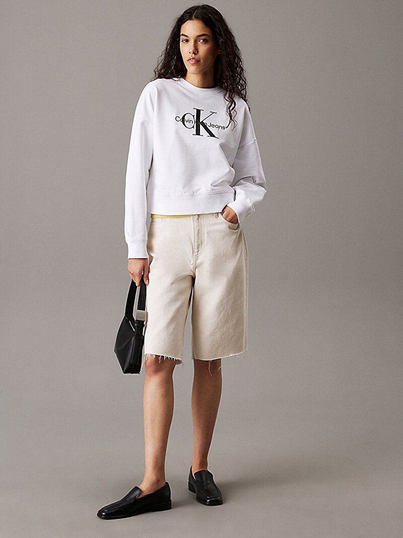 Calvin Klein Beyaz Renkli Kadın Monologo French Sweatshirt