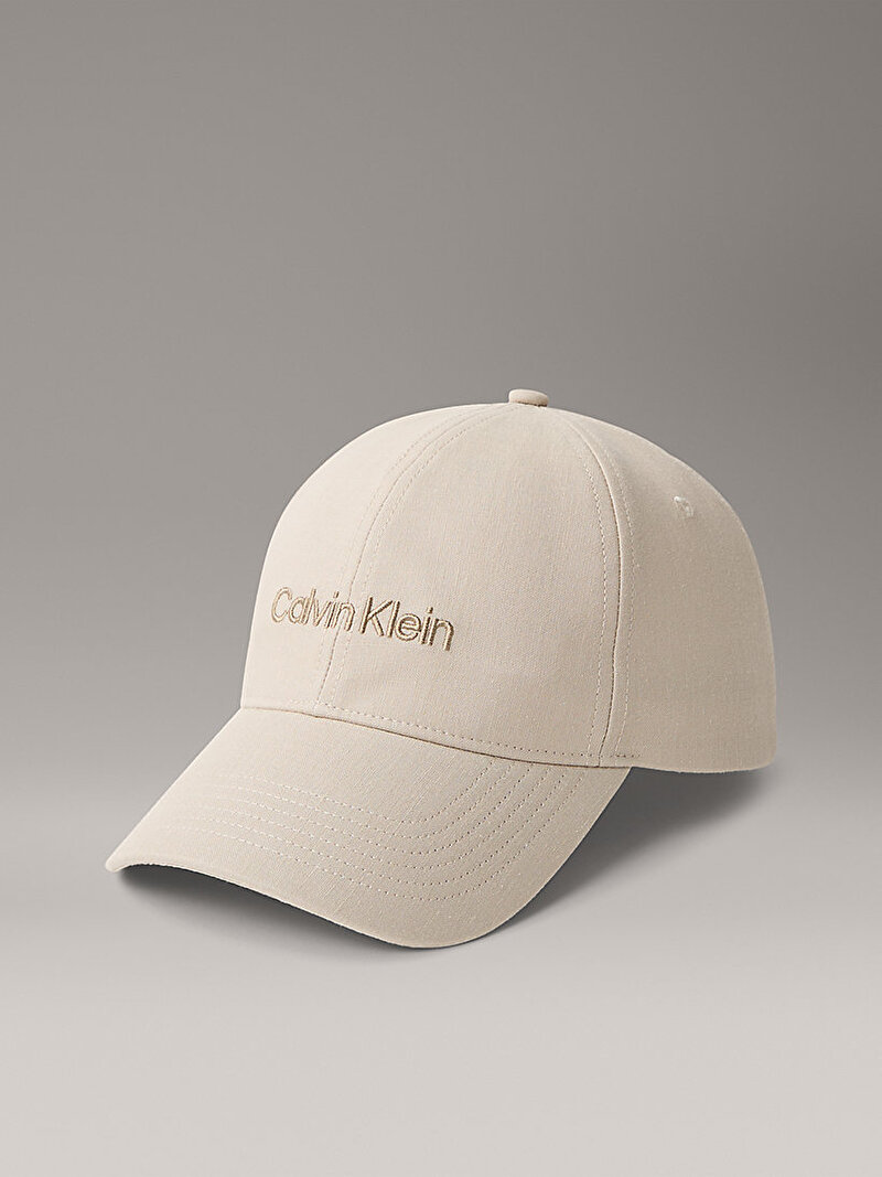 Calvin Klein Bej Renkli Erkek Logo Linen Şapka