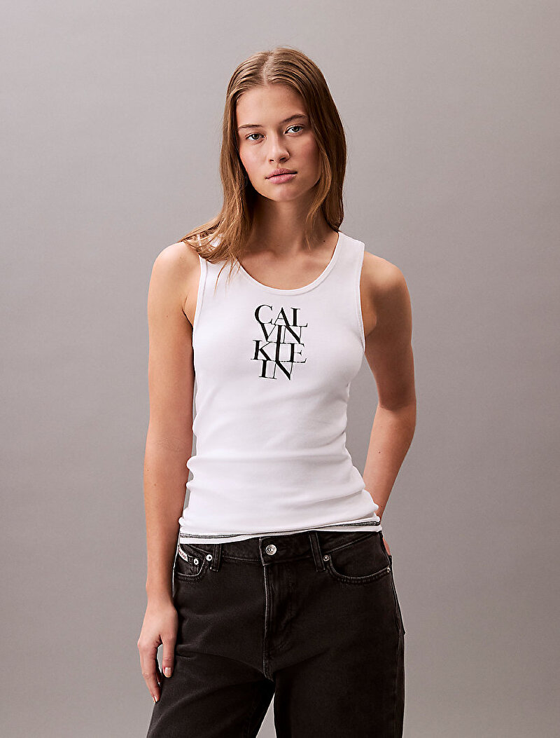 Calvin Klein Beyaz Renkli Kadın Cotton Rib Solid Tank Top