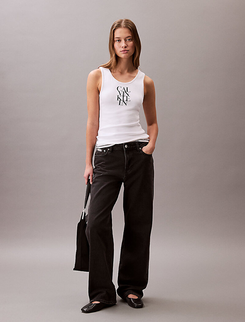 Calvin Klein Beyaz Renkli Kadın Cotton Rib Solid Tank Top