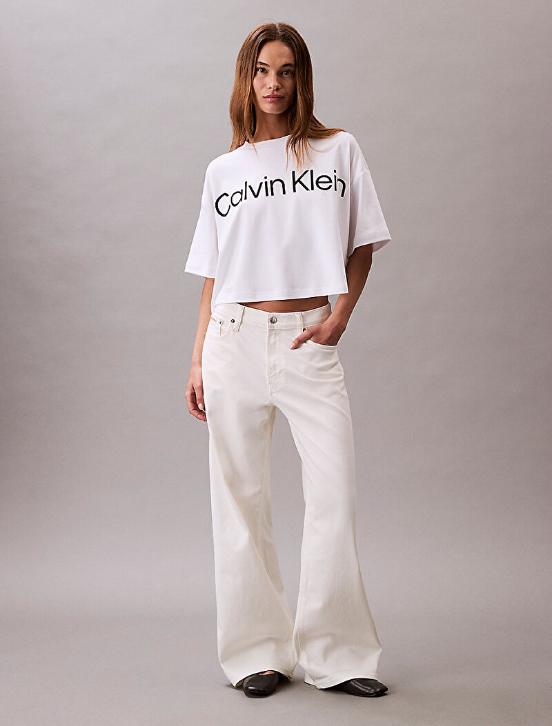 Calvin Klein Beyaz Renkli Kadın Boxy Logo Graphic T-shirt
