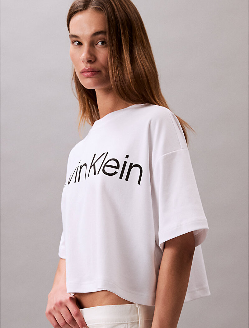 Calvin Klein Beyaz Renkli Kadın Boxy Logo Graphic T-shirt