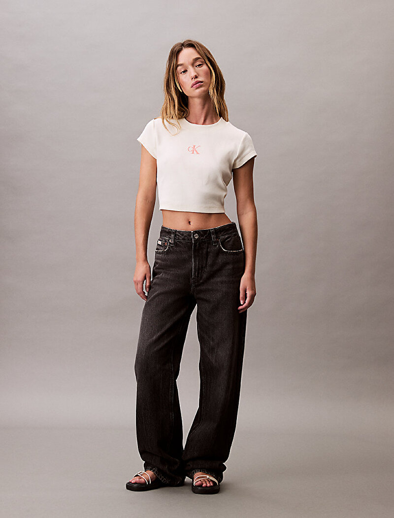 Calvin Klein Beyaz Renkli Kadın Monogram Baby T-shirt