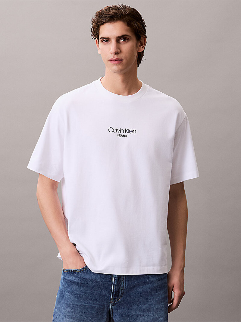 Calvin Klein Beyaz Renkli Erkek Relaxed Fit T-shirt