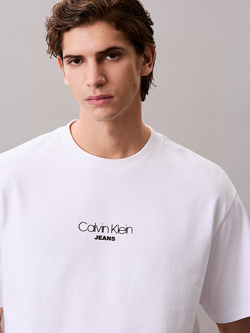 Calvin Klein Beyaz Renkli Erkek Relaxed Fit T-shirt