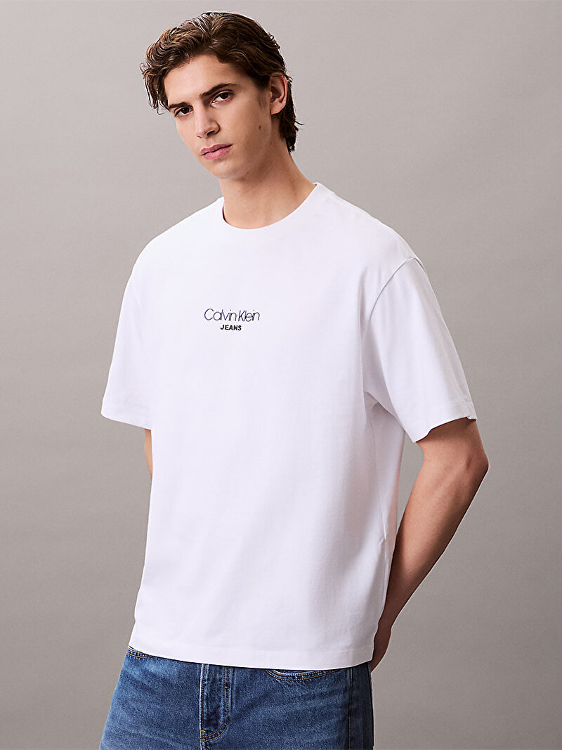 Calvin Klein Beyaz Renkli Erkek Relaxed Fit T-shirt