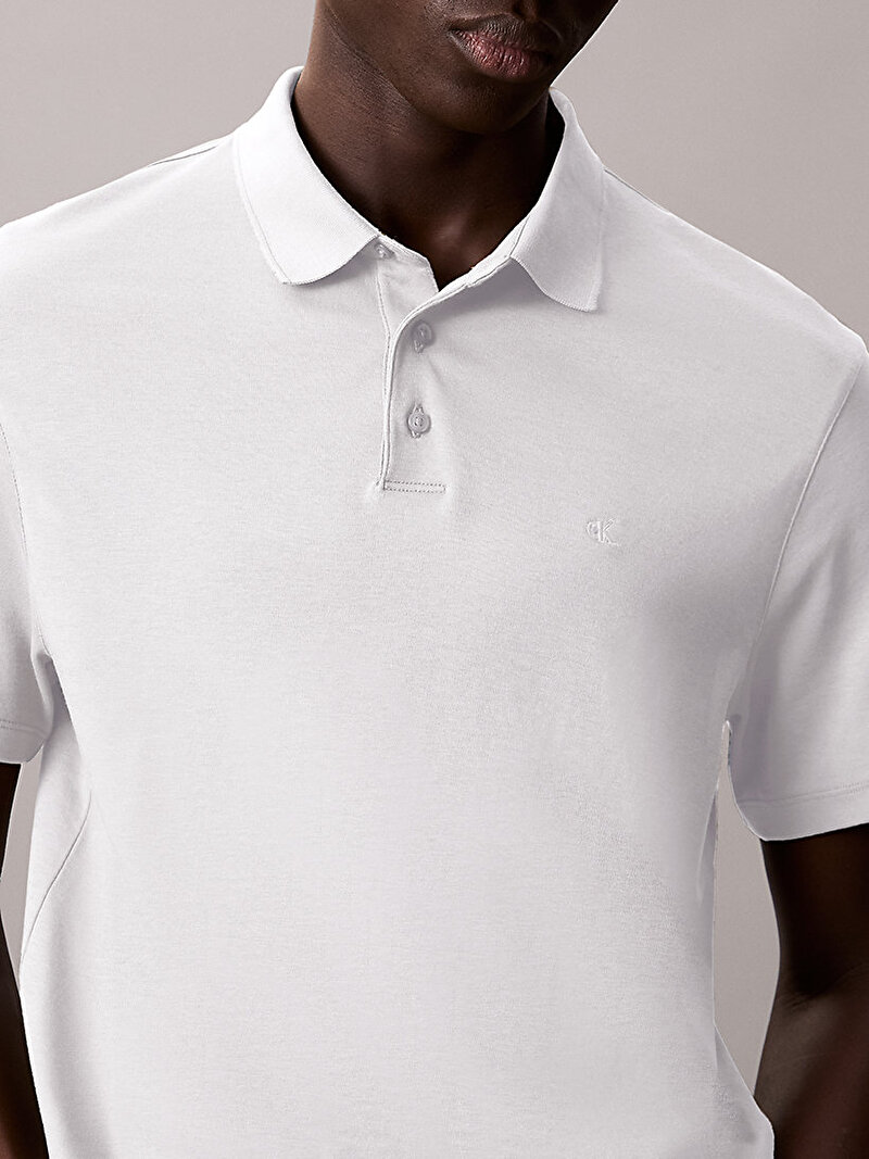 Calvin Klein Beyaz Renkli Erkek Supima Chest Polo T-shirt