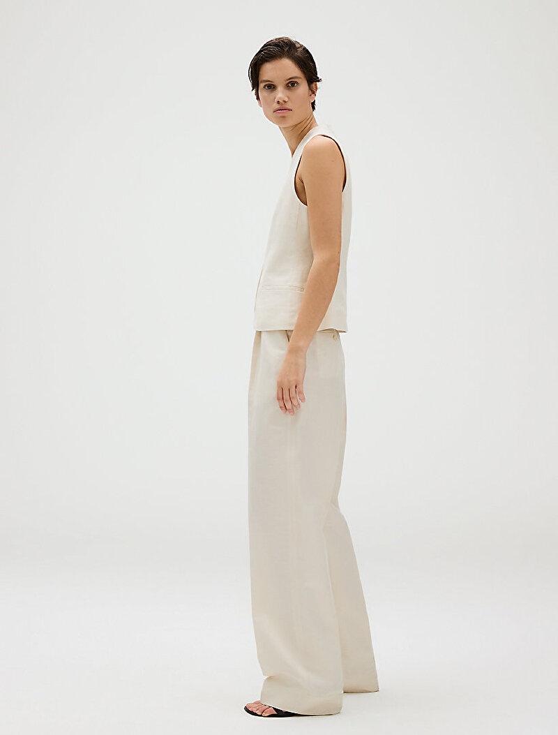 Calvin Klein Bej Renkli Kadın Structured Linen Pantolon