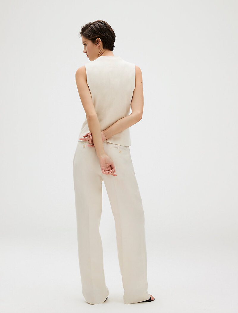 Calvin Klein Bej Renkli Kadın Structured Linen Pantolon