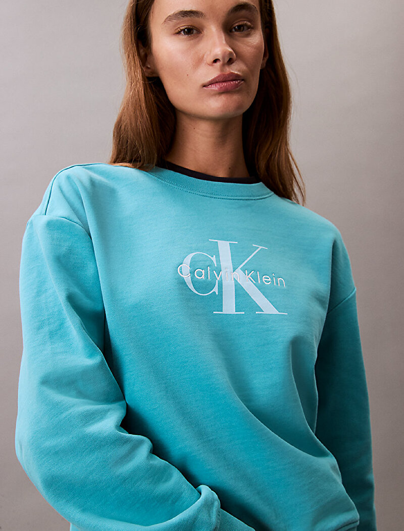 Calvin Klein Mavi Renkli Kadın Monologo French Sweatshirt