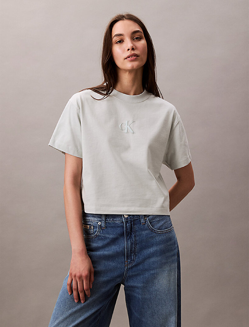 Calvin Klein Bej Renkli Kadın Crop T-shirt
