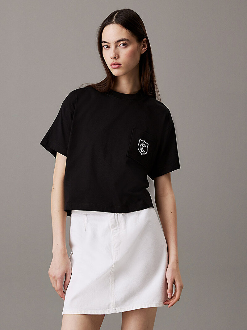 Calvin Klein Siyah Renkli Kadın Boxy CK Crest T-shirt