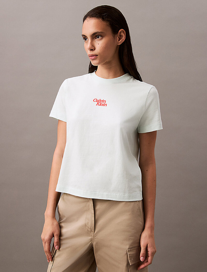 Calvin Klein Yeşil Renkli Kadın Flocked Logo T-shirt