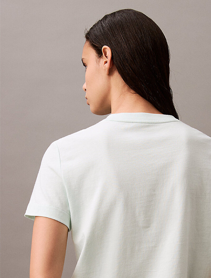 Calvin Klein Yeşil Renkli Kadın Flocked Logo T-shirt