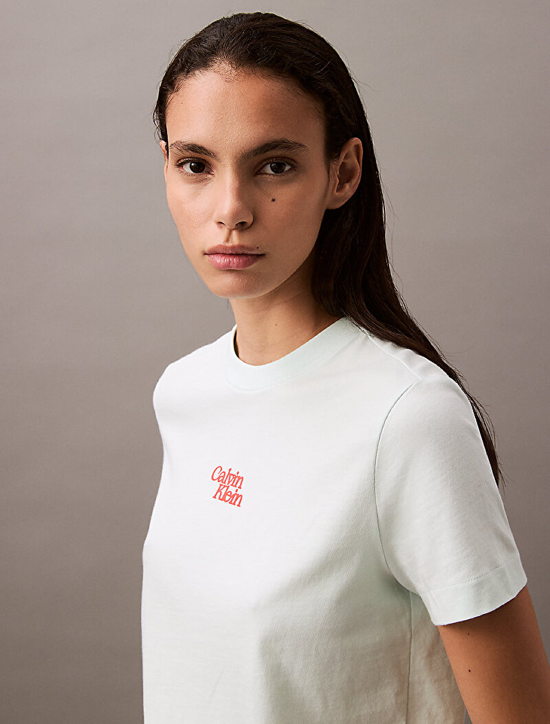 Calvin Klein Yeşil Renkli Kadın Flocked Logo T-shirt