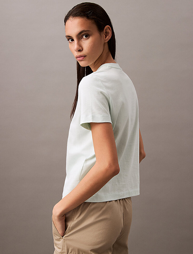 Calvin Klein Yeşil Renkli Kadın Flocked Logo T-shirt