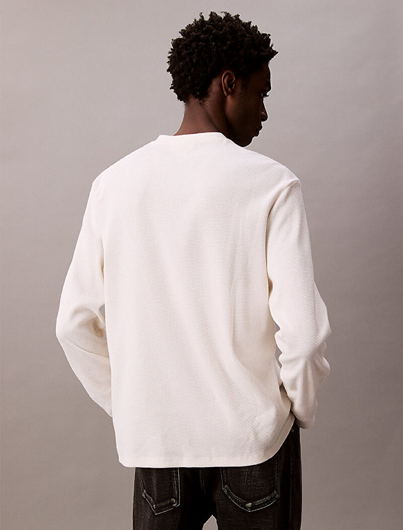 Calvin Klein Beyaz Renkli Erkek Waffle Badge Crew T-shirt