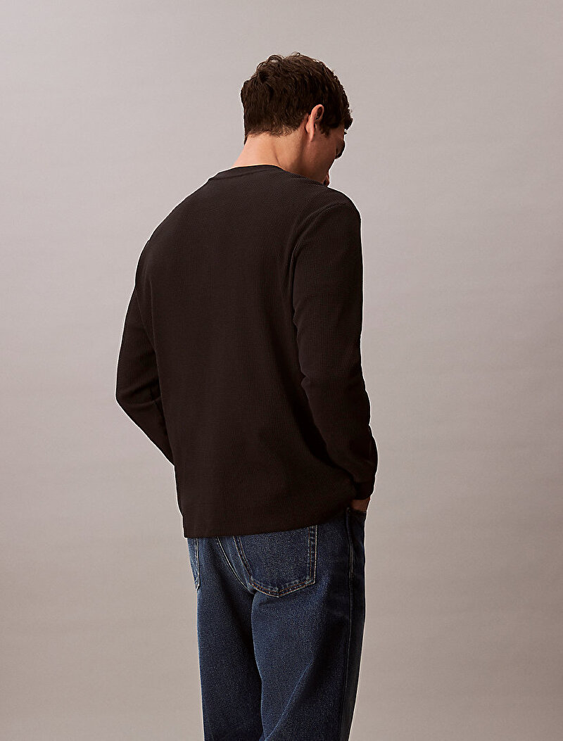 Calvin Klein Siyah Renkli Erkek Waffle Badge Crew T-shirt