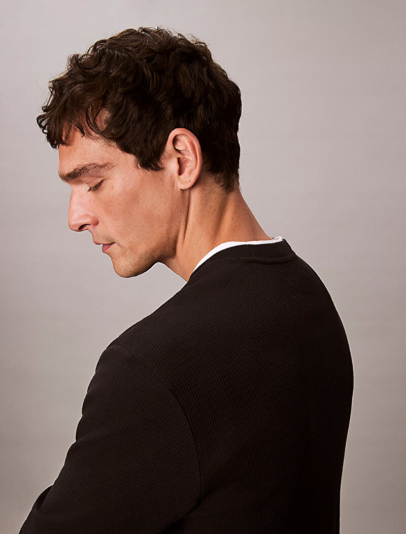 Calvin Klein Siyah Renkli Erkek Waffle Badge Crew T-shirt