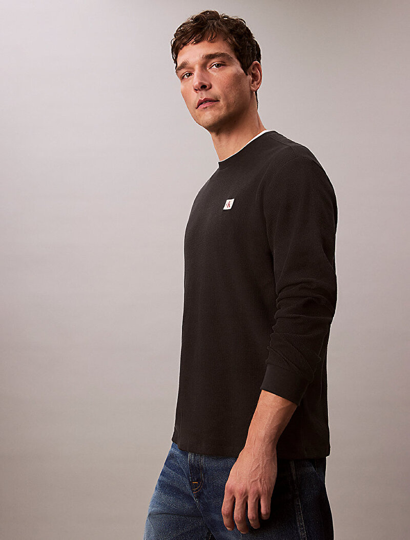 Calvin Klein Siyah Renkli Erkek Waffle Badge Crew T-shirt