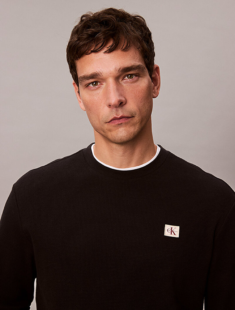 Calvin Klein Siyah Renkli Erkek Waffle Badge Crew T-shirt