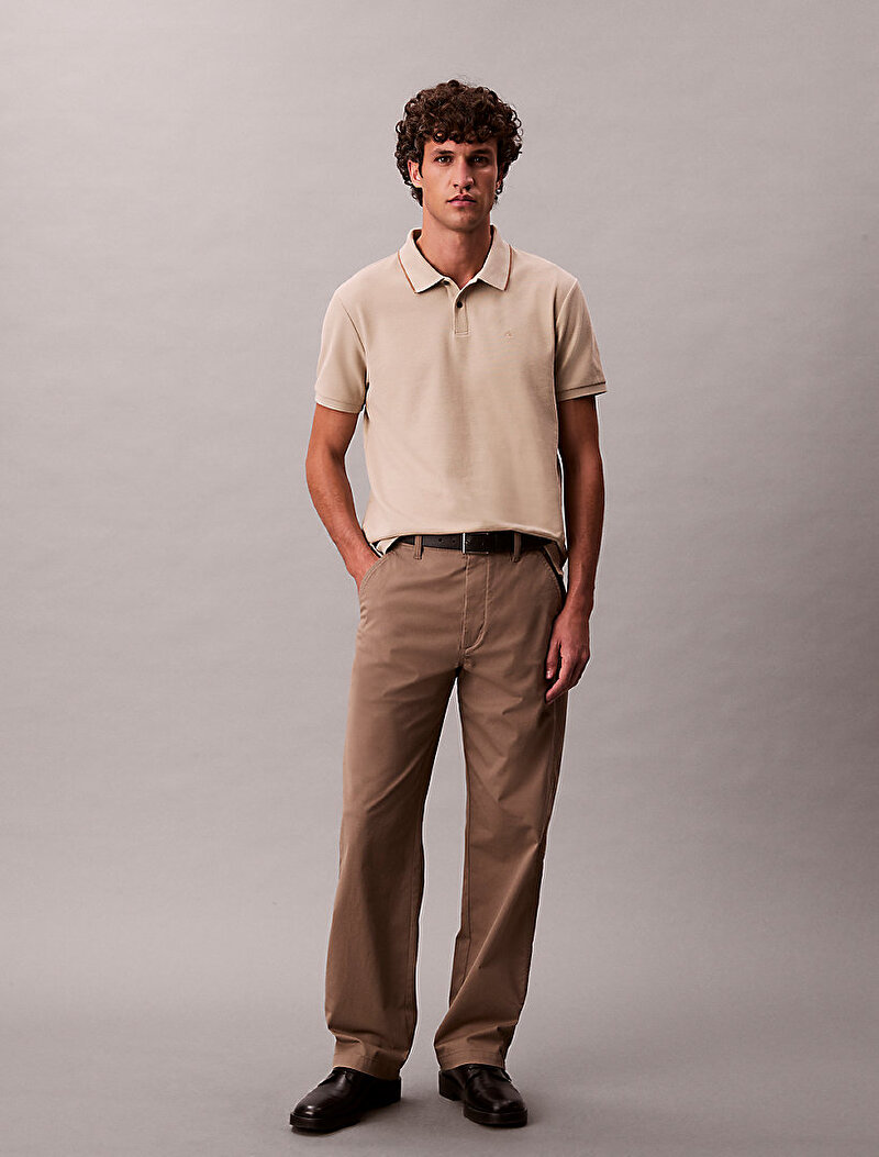Calvin Klein Bej Renkli Erkek Refined Pique Tip Polo T-shirt