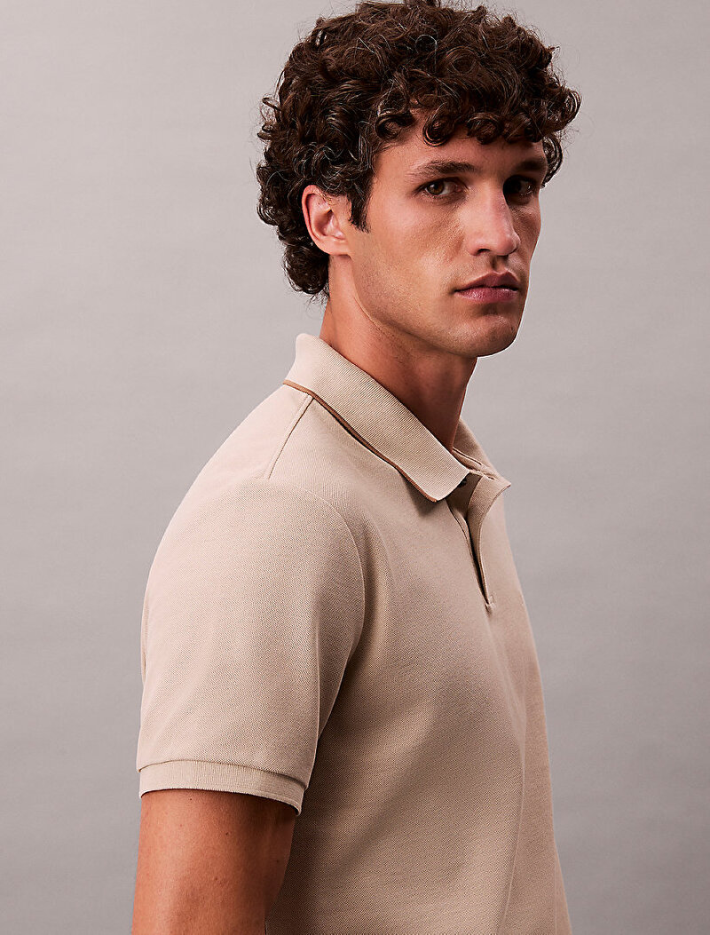 Calvin Klein Bej Renkli Erkek Refined Pique Tip Polo T-shirt