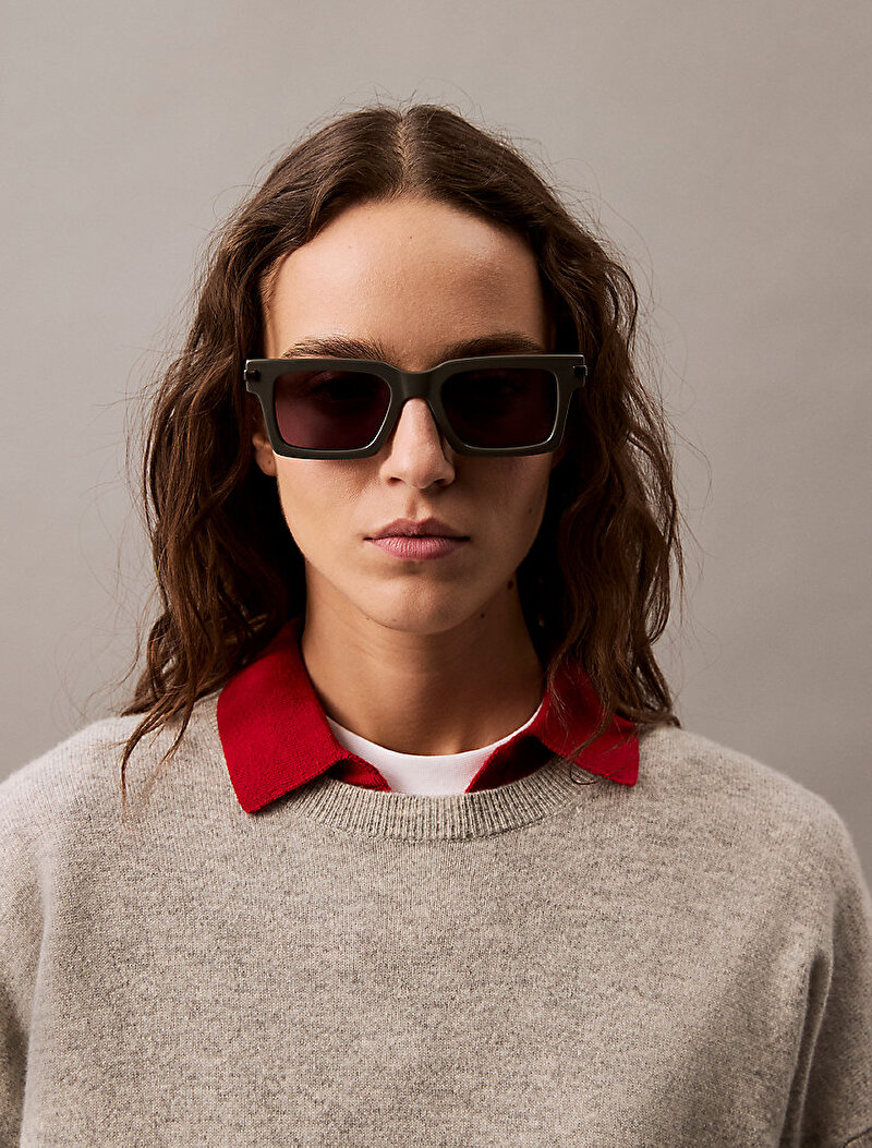 Calvin Klein Gri Renkli Unisex Rectangle Güneş Gözlüğü