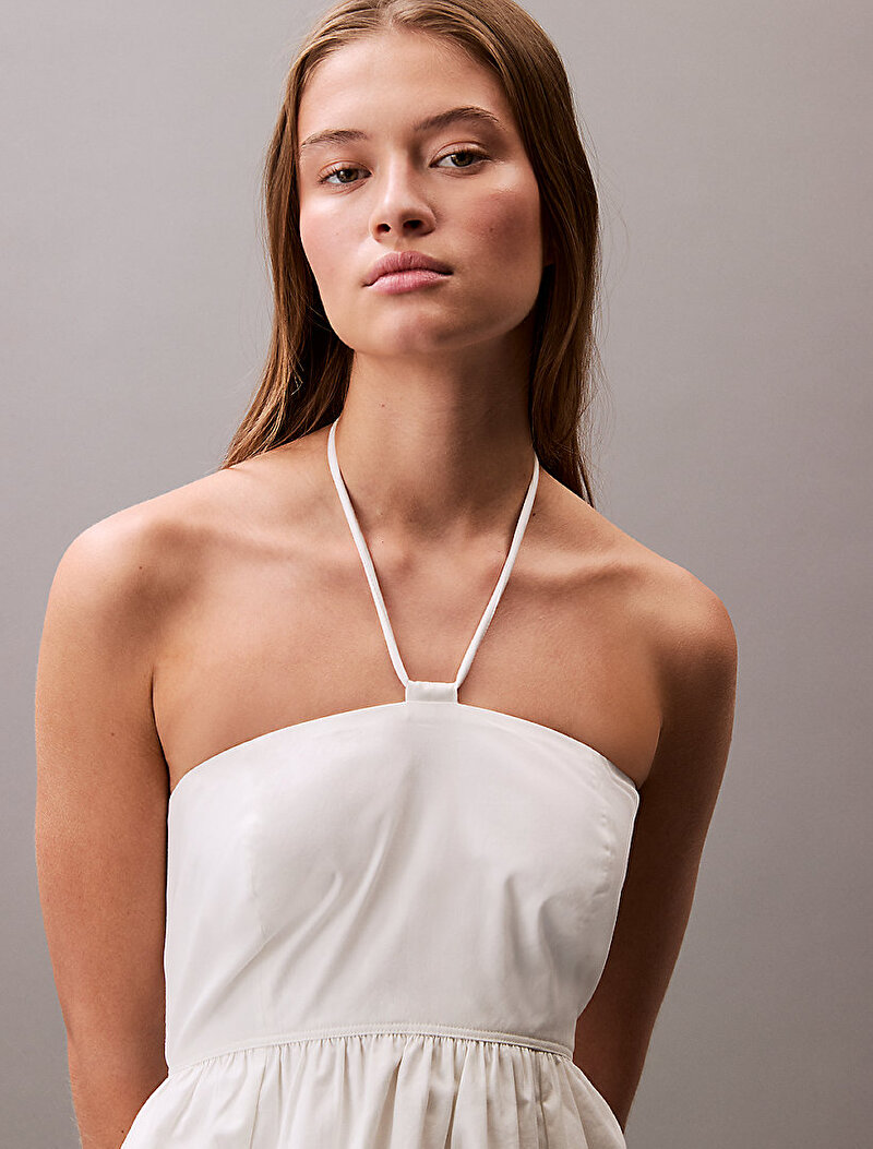 Calvin Klein Beyaz Renkli Kadın Cotton Twill Halter Elbise