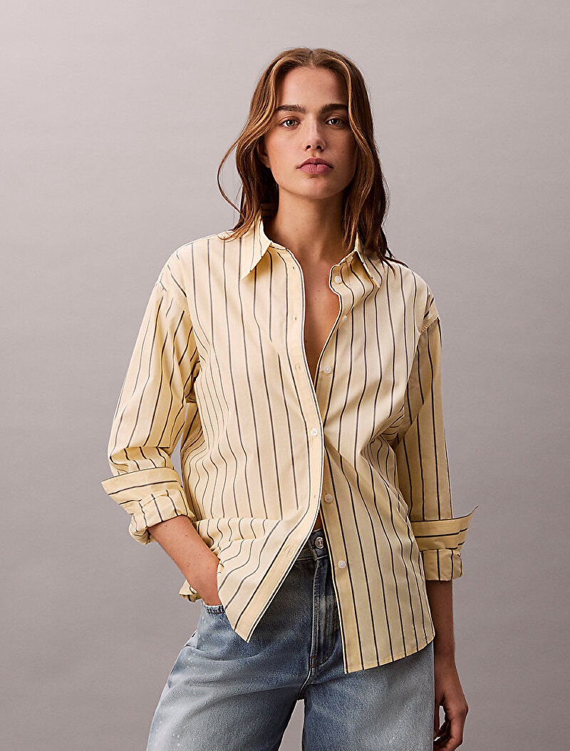 Calvin Klein Sarı Renkli Kadın Stripe Relaxed Gömlek