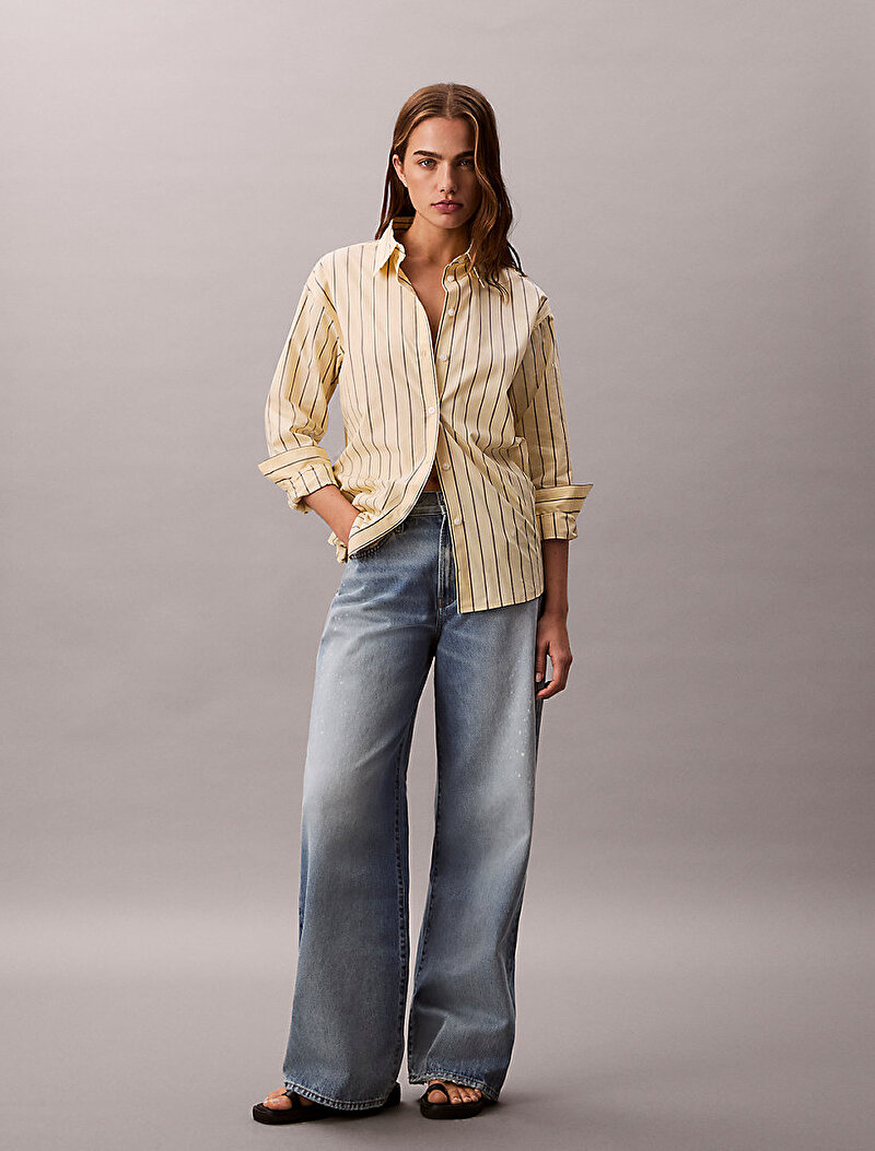Calvin Klein Sarı Renkli Kadın Stripe Relaxed Gömlek
