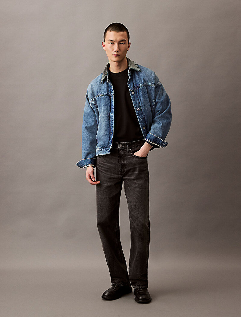 Erkek 90s Straight Black Jean Pantolon